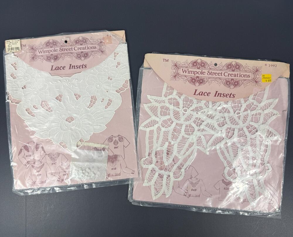 Vintage Wimpole Street Creations Battenburg Cutwork Lace Insets Collar Lot of 2